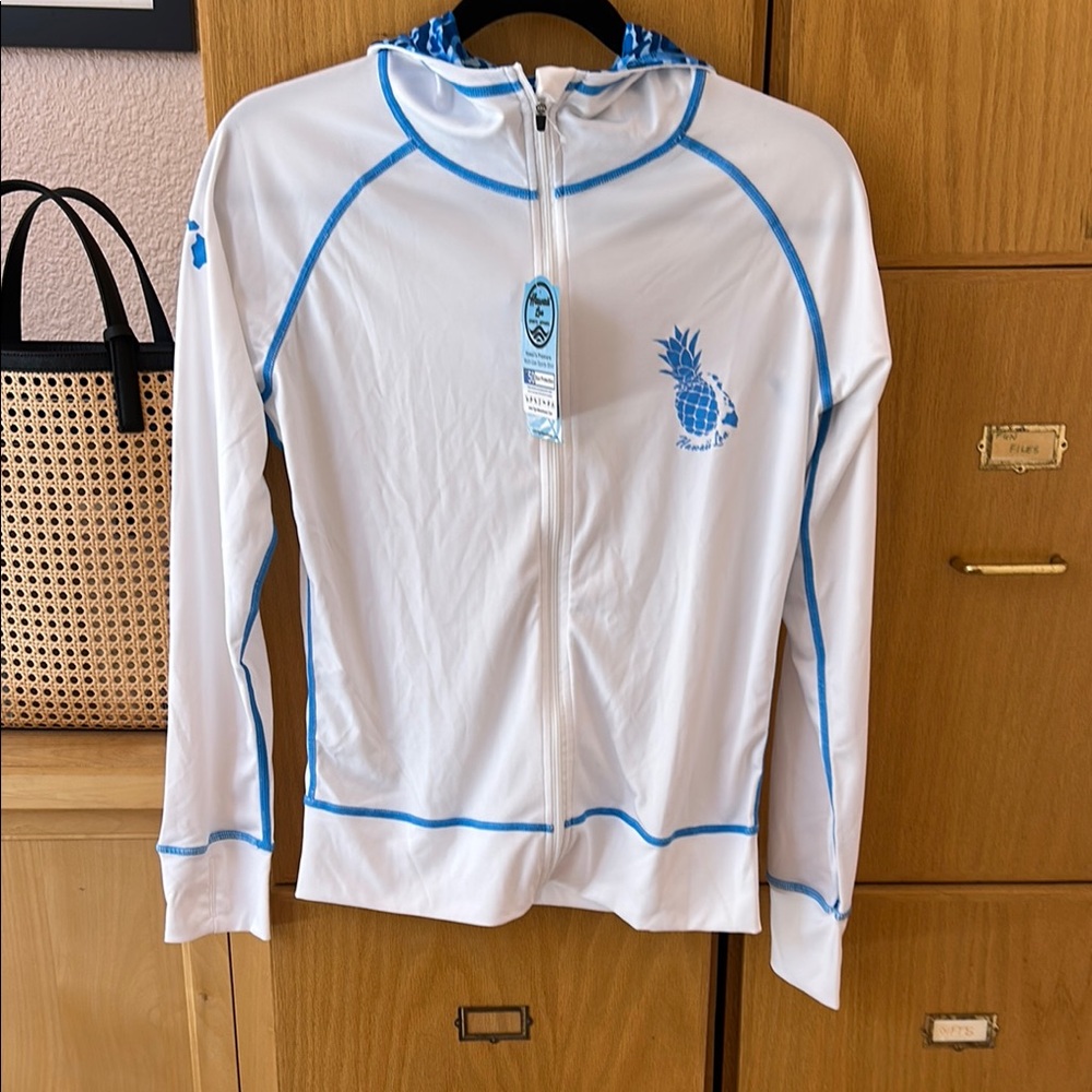 White and Blue Swim Coverup with UV Protection